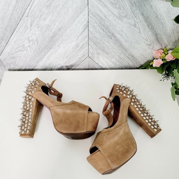 Jeffery Campbell Foxy Suede Tan Spiked Heels Size 7.5 - Picture 1 of 11